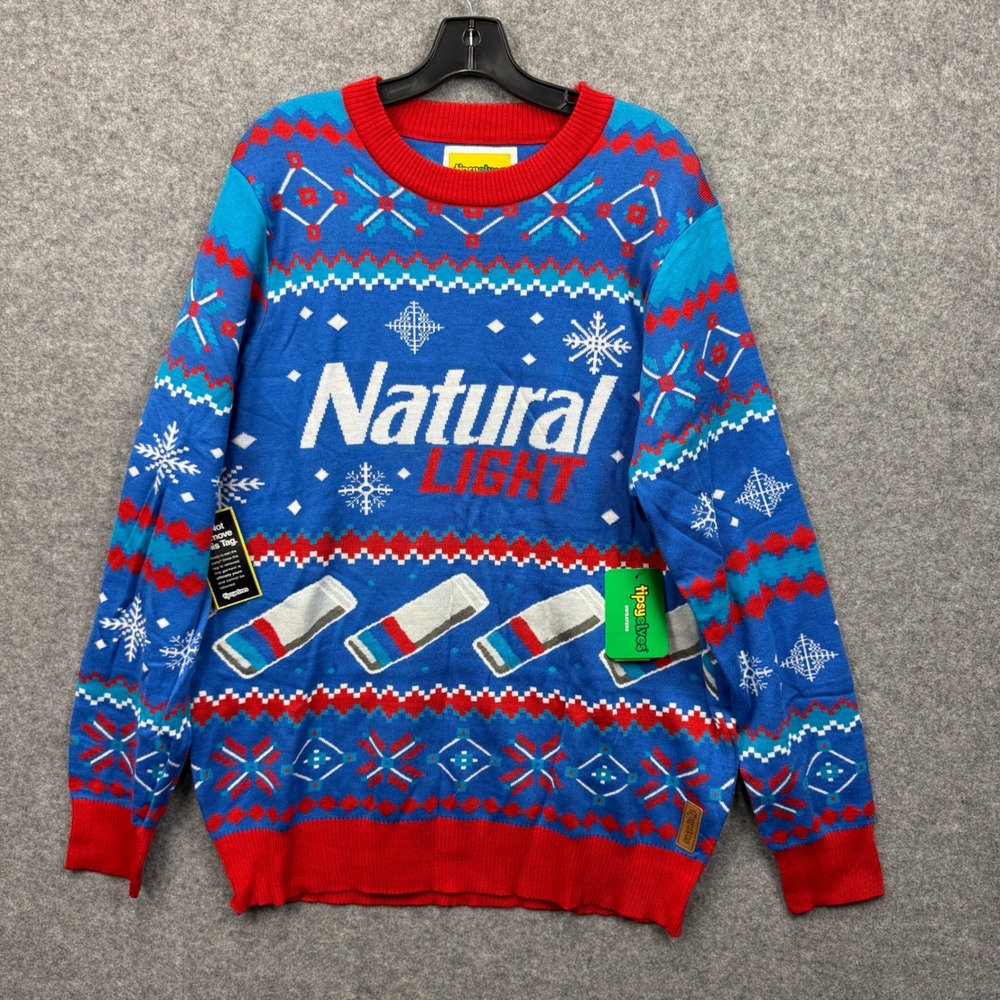 Tipsy Elves Natural Light Ugly Christmas Sweater Mens XXL Blue Fair Isle NWT